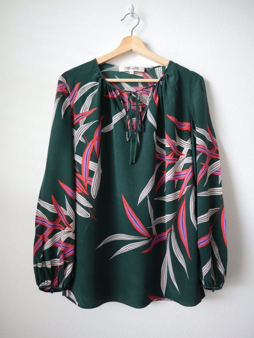 Diane von Furstenberg Silk Leaf Print Top | M